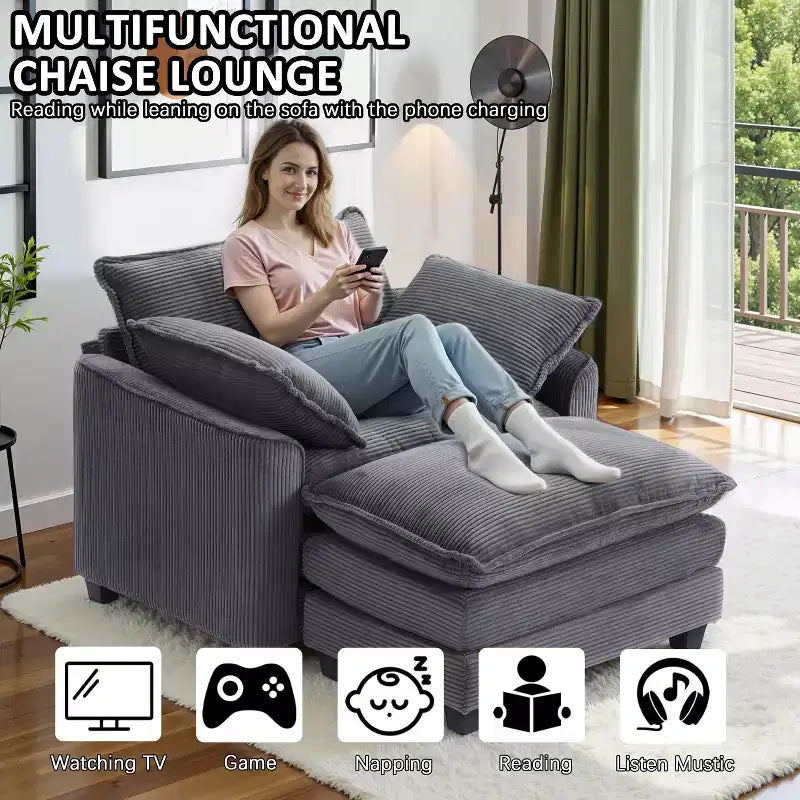 EHMKNP Fauteuil canapé Cloud confortable de 101 cm de large - Ensemble fauteuil et ottoman surdimensionnés en velours côtelé, rembourrage moelleux et assise extra-profonde pour les petits salons