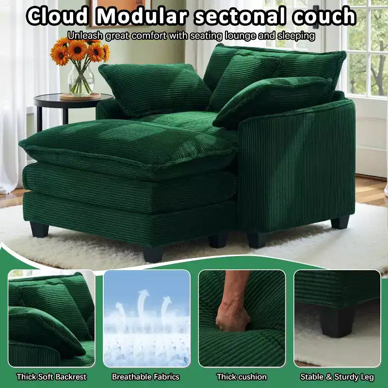 EHMKNP Fauteuil canapé Cloud confortable de 101 cm de large - Ensemble fauteuil et ottoman surdimensionnés en velours côtelé, rembourrage moelleux et assise extra-profonde pour les petits salons