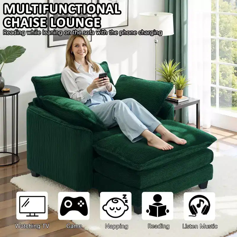 EHMKNP Fauteuil canapé Cloud confortable de 101 cm de large - Ensemble fauteuil et ottoman surdimensionnés en velours côtelé, rembourrage moelleux et assise extra-profonde pour les petits salons