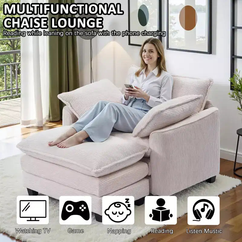 EHMKNP Fauteuil canapé Cloud confortable de 101 cm de large - Ensemble fauteuil et ottoman surdimensionnés en velours côtelé, rembourrage moelleux et assise extra-profonde pour les petits salons