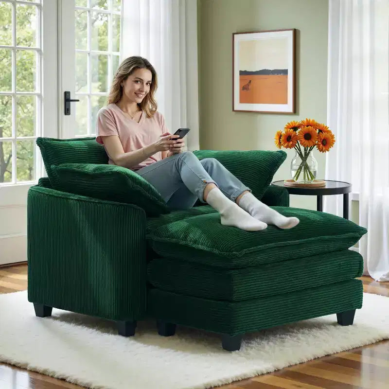 EHMKNP Fauteuil canapé Cloud confortable de 101 cm de large - Ensemble fauteuil et ottoman surdimensionnés en velours côtelé, rembourrage moelleux et assise extra-profonde pour les petits salons