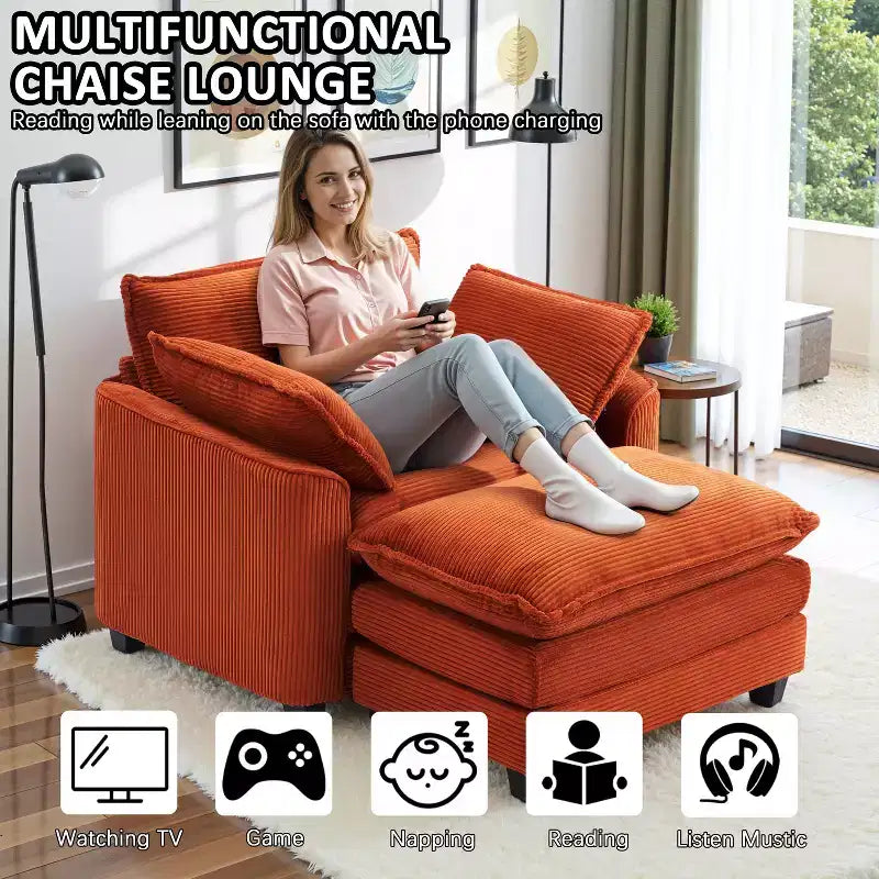 EHMKNP Fauteuil canapé Cloud confortable de 101 cm de large - Ensemble fauteuil et ottoman surdimensionnés en velours côtelé, rembourrage moelleux et assise extra-profonde pour les petits salons