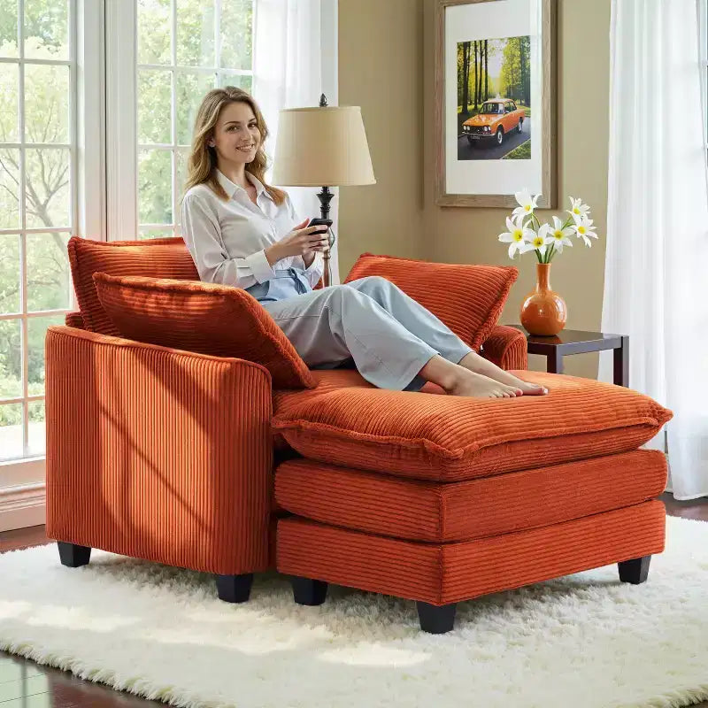EHMKNP Fauteuil canapé Cloud confortable de 101 cm de large - Ensemble fauteuil et ottoman surdimensionnés en velours côtelé, rembourrage moelleux et assise extra-profonde pour les petits salons