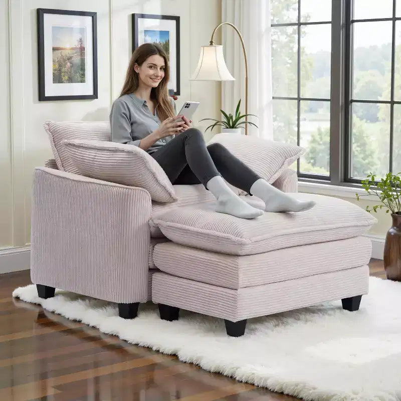 EHMKNP Fauteuil canapé Cloud confortable de 101 cm de large - Ensemble fauteuil et ottoman surdimensionnés en velours côtelé, rembourrage moelleux et assise extra-profonde pour les petits salons