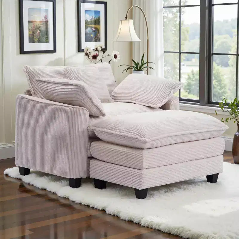 EHMKNP 40''W Comfy Cloud Sofa Armchair - Corduroy Oversized Chair & Ottoman Set, Plush Upholstery & Extra Deep Seat for Small Apartment Living Rooms
