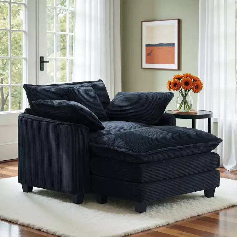EHMKNP Fauteuil canapé Cloud confortable de 101 cm de large - Ensemble fauteuil et ottoman surdimensionnés en velours côtelé, rembourrage moelleux et assise extra-profonde pour les petits salons