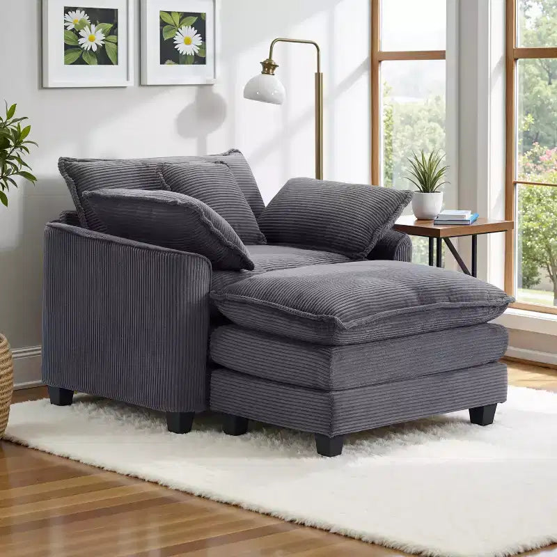 EHMKNP Fauteuil canapé Cloud confortable de 101 cm de large - Ensemble fauteuil et ottoman surdimensionnés en velours côtelé, rembourrage moelleux et assise extra-profonde pour les petits salons