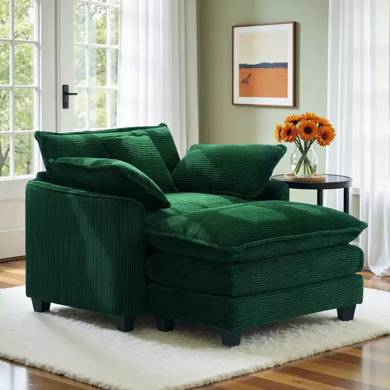 EHMKNP Fauteuil canapé Cloud confortable de 101 cm de large - Ensemble fauteuil et ottoman surdimensionnés en velours côtelé, rembourrage moelleux et assise extra-profonde pour les petits salons
