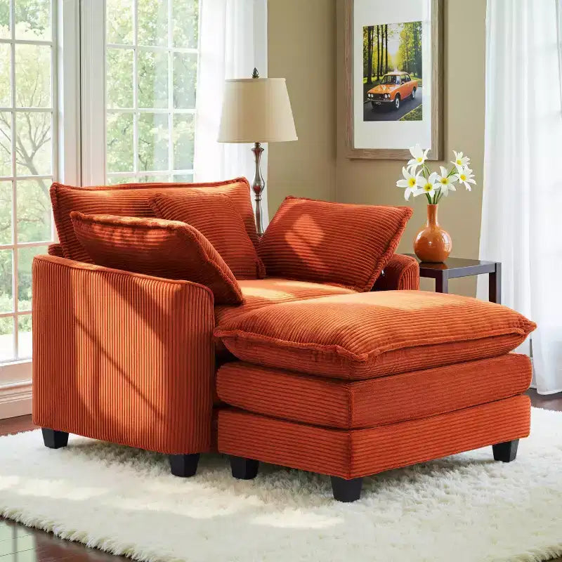 EHMKNP Fauteuil canapé Cloud confortable de 101 cm de large - Ensemble fauteuil et ottoman surdimensionnés en velours côtelé, rembourrage moelleux et assise extra-profonde pour les petits salons