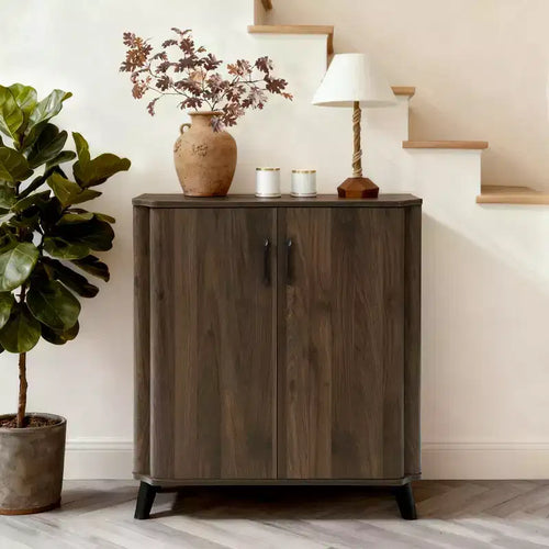 LuxenHome 31.5 W Accent Cabinet with Doors, Mid-Century Storage Cabinet for Living Room, Dining Room, Entryway, Dark Oak