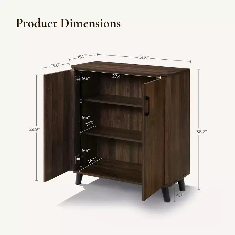 Meuble d'appoint 31,5 W avec portes, meuble de rangement de style Mid-Century pour salon, salle à manger, entrée, chêne foncé