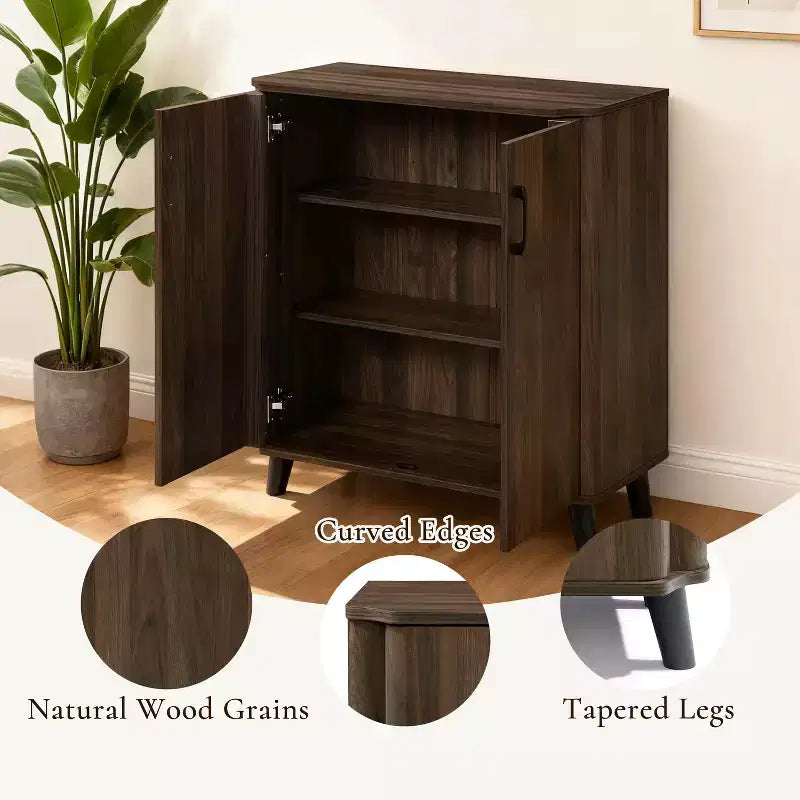 Meuble d'appoint 31,5 W avec portes, meuble de rangement de style Mid-Century pour salon, salle à manger, entrée, chêne foncé