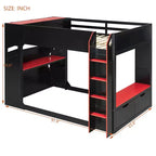 Lit mezzanine avec bureau réglable en hauteur, lumières RVB et rangement, lit gain de place pleine grandeur pour adolescents et adultes