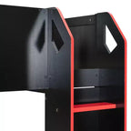 Lit mezzanine avec bureau réglable en hauteur, lumières RVB et rangement, lit gain de place pleine grandeur pour adolescents et adultes