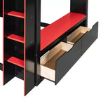 Lit mezzanine avec bureau réglable en hauteur, lumières RVB et rangement, lit gain de place pleine grandeur pour adolescents et adultes