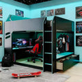 Luxystar Loft Bed with Height-Adjustable Desk, RGB Lights and Storage, Full Size Space-Saving Bed for Teens & Adults