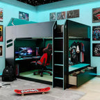 Luxystar Loft Bed with Height-Adjustable Desk, RGB Lights and Storage, Full Size Space-Saving Bed for Teens & Adults