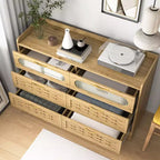 Commode de chambre à 6 tiroirs, commode double avec station de charge, commode en rotin, commode haute avec tiroirs