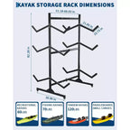 Support de rangement autoportant pour 2 à 6 kayaks – Support de kayak robuste en acier avec roues mobiles et sangles de suspension pour une utilisation en extérieur (choisir la taille, noir)