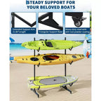Support de rangement autoportant pour 2 à 6 kayaks – Support de kayak robuste en acier avec roues mobiles et sangles de suspension pour une utilisation en extérieur (choisir la taille, noir)