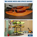 Support de rangement autoportant pour 2 à 6 kayaks – Support de kayak robuste en acier avec roues mobiles et sangles de suspension pour une utilisation en extérieur (choisir la taille, noir)