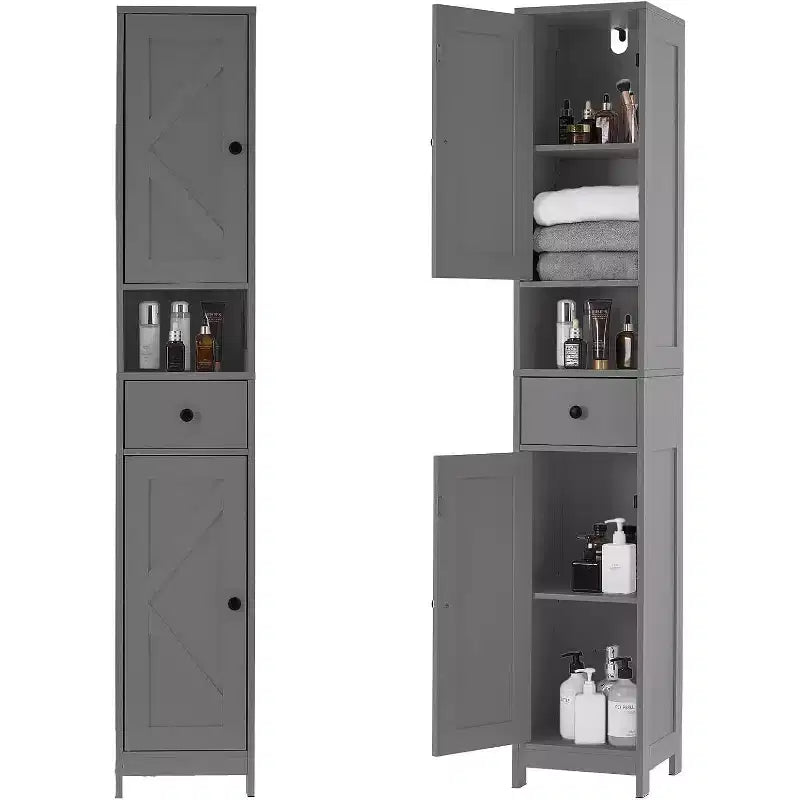 Meuble de Rangement Salle de Bain 170 cm avec 2 Étagères Réglables et 1 Tiroir, Armoire de Rangement Autonome pour Petits Espaces, Salle de Bain, Cuisine et Couloir