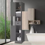 Meuble de Rangement Salle de Bain 170 cm avec 2 Étagères Réglables et 1 Tiroir, Armoire de Rangement Autonome pour Petits Espaces, Salle de Bain, Cuisine et Couloir