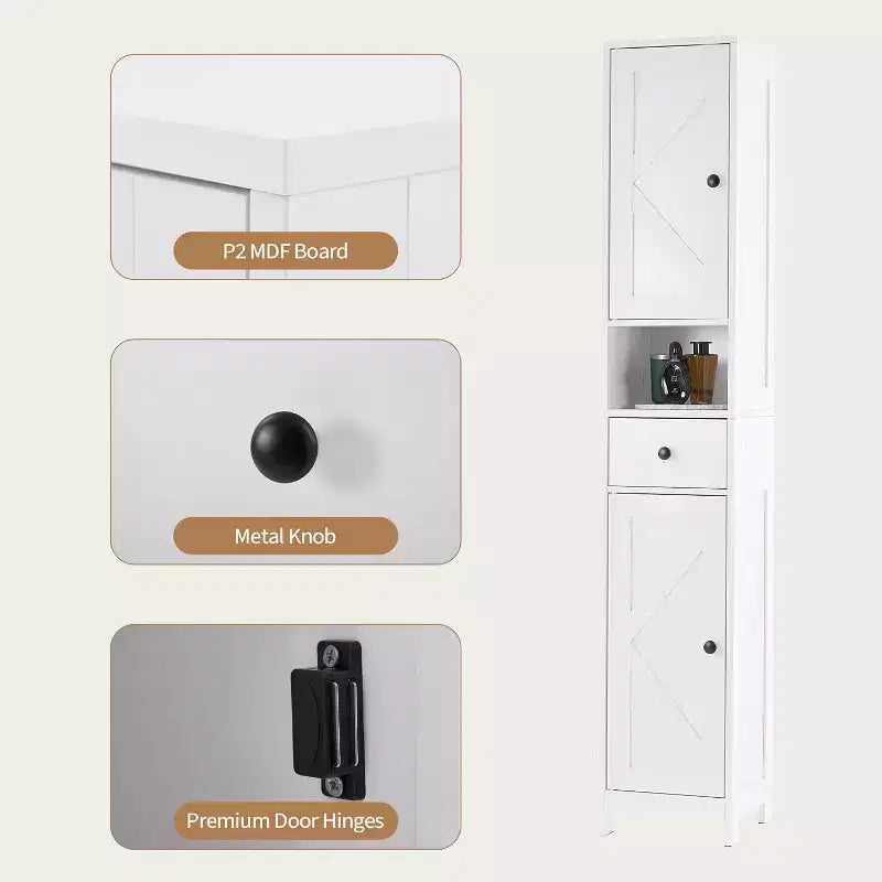Meuble de Rangement Salle de Bain 170 cm avec 2 Étagères Réglables et 1 Tiroir, Armoire de Rangement Autonome pour Petits Espaces, Salle de Bain, Cuisine et Couloir