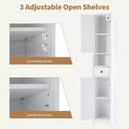 Meuble de Rangement Salle de Bain 170 cm avec 2 Étagères Réglables et 1 Tiroir, Armoire de Rangement Autonome pour Petits Espaces, Salle de Bain, Cuisine et Couloir