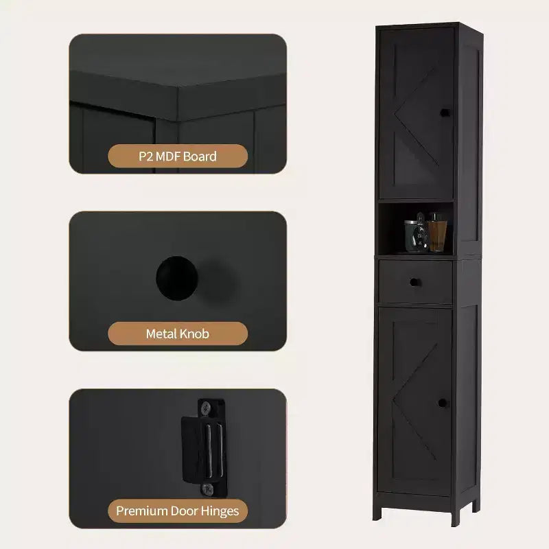 Meuble de Rangement Salle de Bain 170 cm avec 2 Étagères Réglables et 1 Tiroir, Armoire de Rangement Autonome pour Petits Espaces, Salle de Bain, Cuisine et Couloir