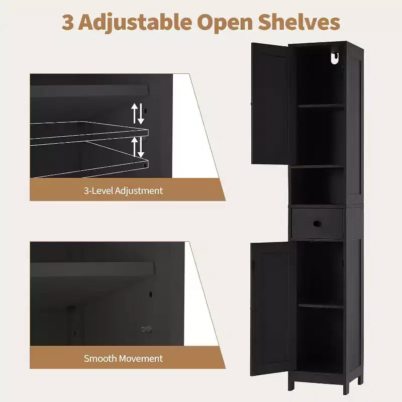 Meuble de Rangement Salle de Bain 170 cm avec 2 Étagères Réglables et 1 Tiroir, Armoire de Rangement Autonome pour Petits Espaces, Salle de Bain, Cuisine et Couloir
