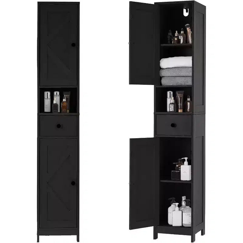 Meuble de Rangement Salle de Bain 170 cm avec 2 Étagères Réglables et 1 Tiroir, Armoire de Rangement Autonome pour Petits Espaces, Salle de Bain, Cuisine et Couloir