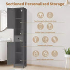 Meuble de Rangement Salle de Bain 170 cm avec 2 Étagères Réglables et 1 Tiroir, Armoire de Rangement Autonome pour Petits Espaces, Salle de Bain, Cuisine et Couloir