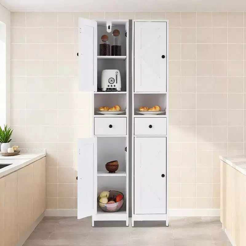 Meuble de Rangement Salle de Bain 170 cm avec 2 Étagères Réglables et 1 Tiroir, Armoire de Rangement Autonome pour Petits Espaces, Salle de Bain, Cuisine et Couloir