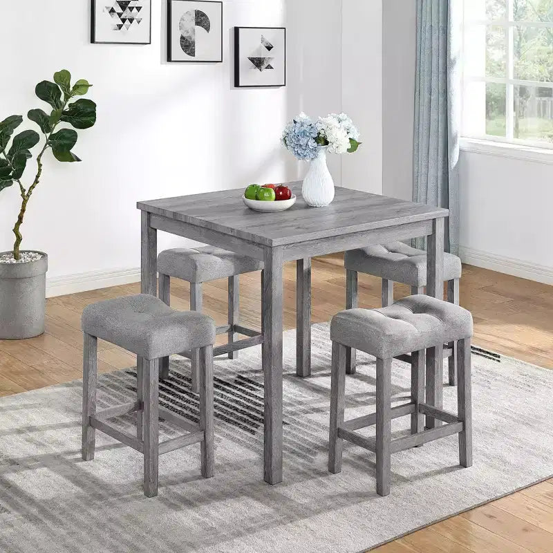 Ensemble table de bar et 4 tabourets de bar style ferme Okak 5 pièces pour cuisine, salle à manger, ensemble dînette vintage avec cadre en bois massif