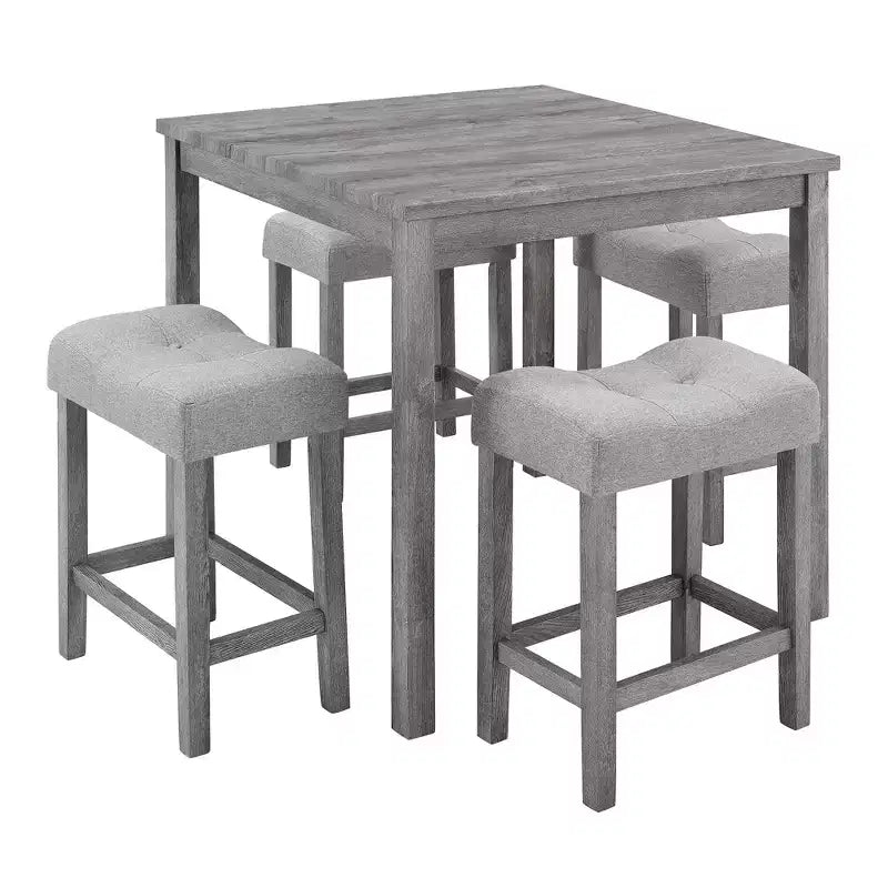 Ensemble table de bar et 4 tabourets de bar style ferme Okak 5 pièces pour cuisine, salle à manger, ensemble dînette vintage avec cadre en bois massif