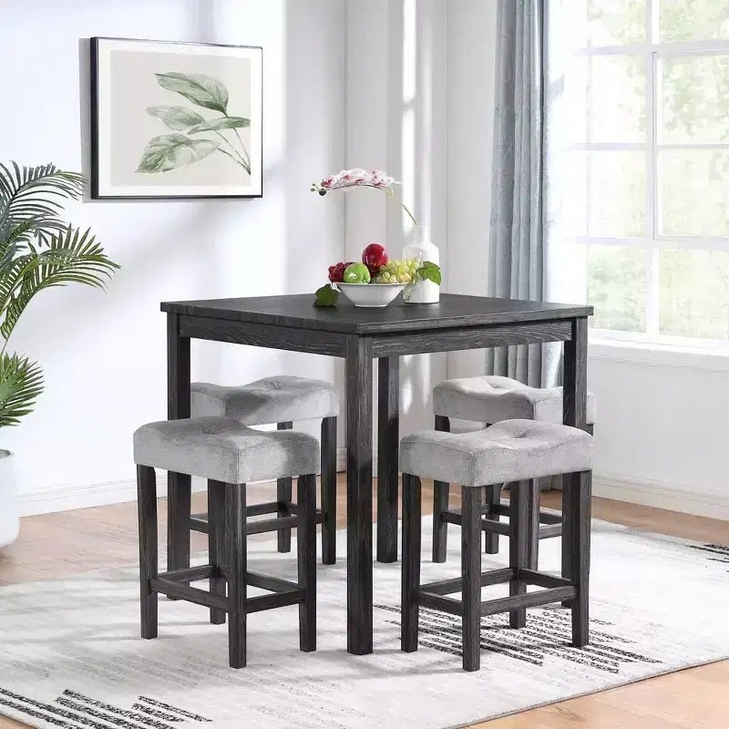 Ensemble table de bar et 4 tabourets de bar style ferme Okak 5 pièces pour cuisine, salle à manger, ensemble dînette vintage avec cadre en bois massif