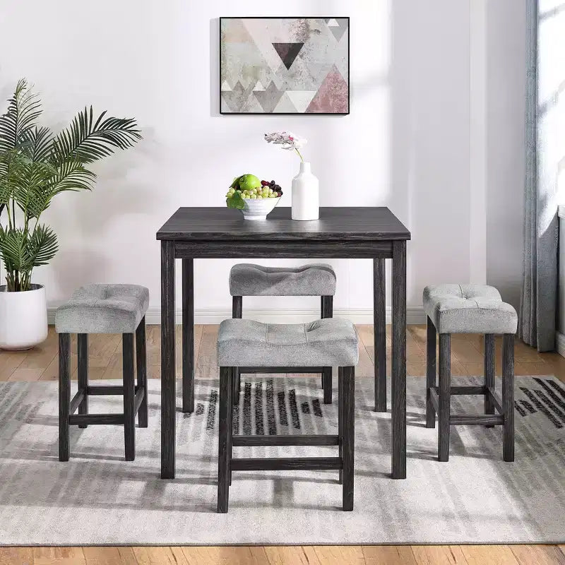 Ensemble table de bar et 4 tabourets de bar style ferme Okak 5 pièces pour cuisine, salle à manger, ensemble dînette vintage avec cadre en bois massif