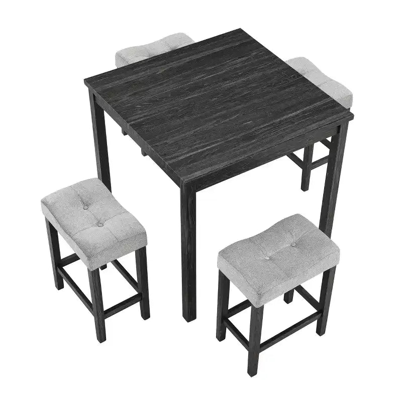 Ensemble table de bar et 4 tabourets de bar style ferme Okak 5 pièces pour cuisine, salle à manger, ensemble dînette vintage avec cadre en bois massif
