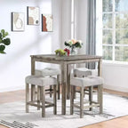 Ensemble table de bar et 4 tabourets de bar style ferme Okak 5 pièces pour cuisine, salle à manger, ensemble dînette vintage avec cadre en bois massif