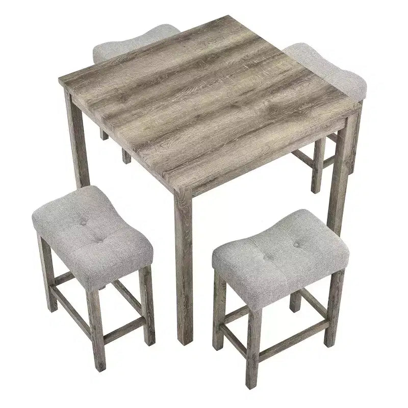 Ensemble table de bar et 4 tabourets de bar style ferme Okak 5 pièces pour cuisine, salle à manger, ensemble dînette vintage avec cadre en bois massif