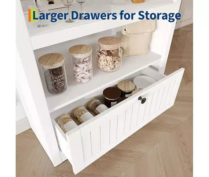 Meuble de rangement autoportant à 6 niveaux avec tiroir et étagères ouvertes, bibliothèque moderne blanche pour le salon, 180 cm de haut