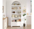 71 in Tall Arched Pantry, 6-Tier Freestanding Storage Cabinet with Drawer, Modern White Book Shelf with Open Shelves for Living Room