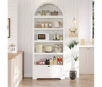 71 in Tall Arched Pantry, 6-Tier Freestanding Storage Cabinet with Drawer, Modern White Book Shelf with Open Shelves for Living Room