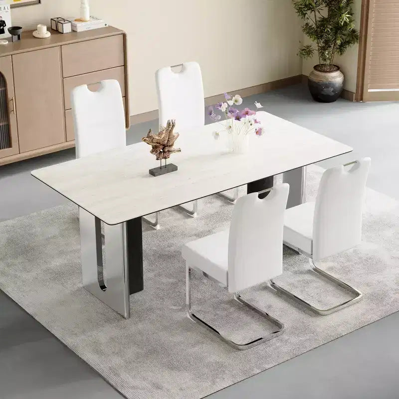Ensemble de quatre chaises de salle à manger ergonomiques, en métal blanc et rembourrées, avec assemblage à ressort et dossier haut, convenant uniquement aux salons et aux cuisines