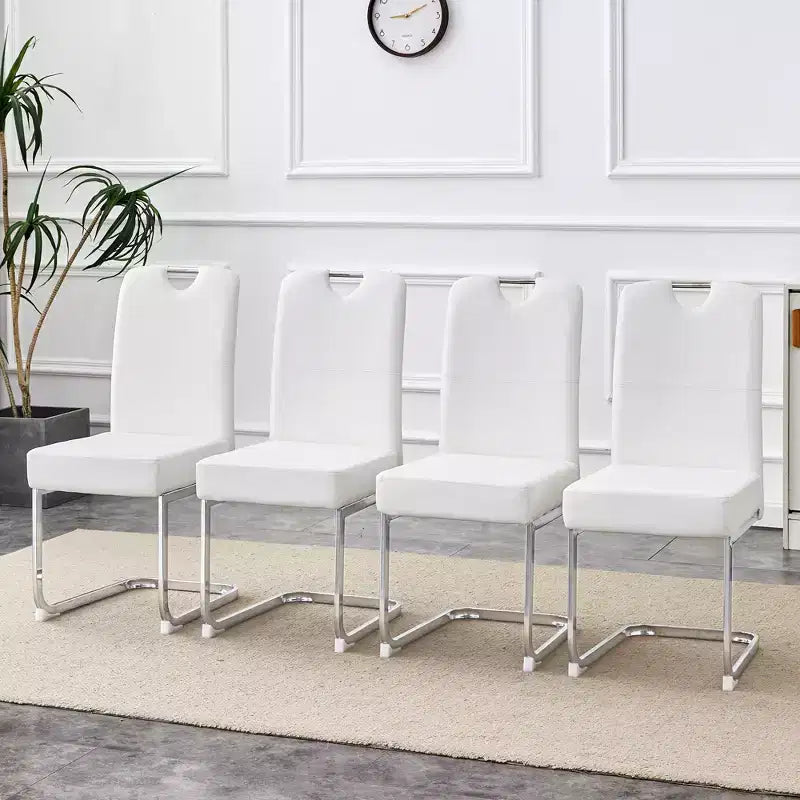 Ensemble de quatre chaises de salle à manger ergonomiques, en métal blanc et rembourrées, avec assemblage à ressort et dossier haut, convenant uniquement aux salons et aux cuisines