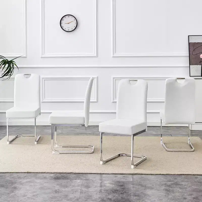 Ensemble de quatre chaises de salle à manger ergonomiques, en métal blanc et rembourrées, avec assemblage à ressort et dossier haut, convenant uniquement aux salons et aux cuisines