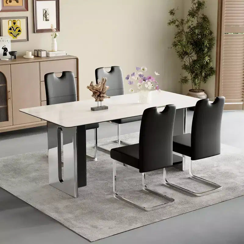 Ensemble de quatre chaises de salle à manger ergonomiques, en métal blanc et rembourrées, avec assemblage à ressort et dossier haut, convenant uniquement aux salons et aux cuisines