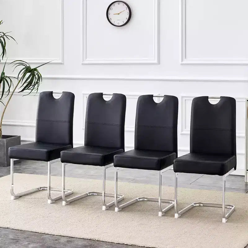 Ensemble de quatre chaises de salle à manger ergonomiques, en métal blanc et rembourrées, avec assemblage à ressort et dossier haut, convenant uniquement aux salons et aux cuisines