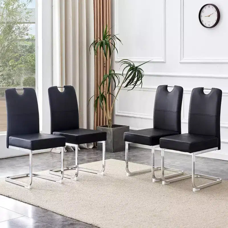 Four-piece ergonomic white metal-cushioned dining chair set with spring assembly and high backrest, suitable only for living rooms and kitchens